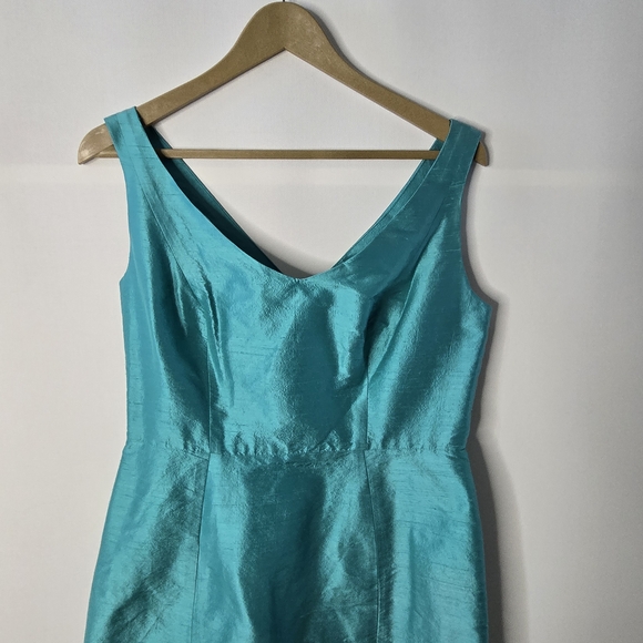 Lula Kate Elegant 100% Silk Teal Sleeveless Dress, NWT, double V Neckline - Picture 5 of 10